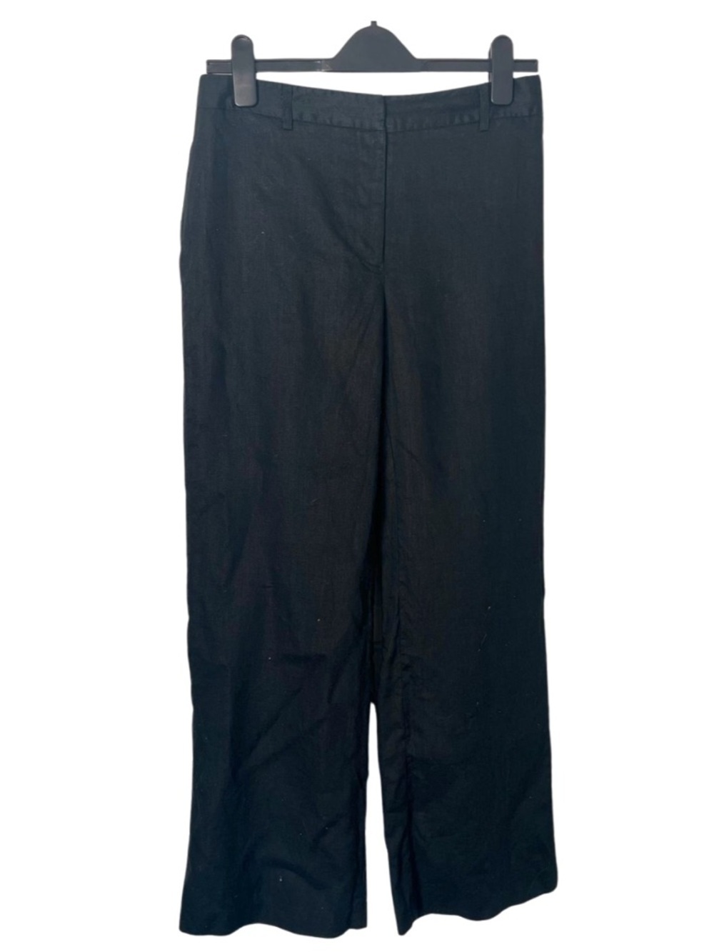 Jessica Black Linen Straight Leg Pants High Mid Rise Minimalist Tailored